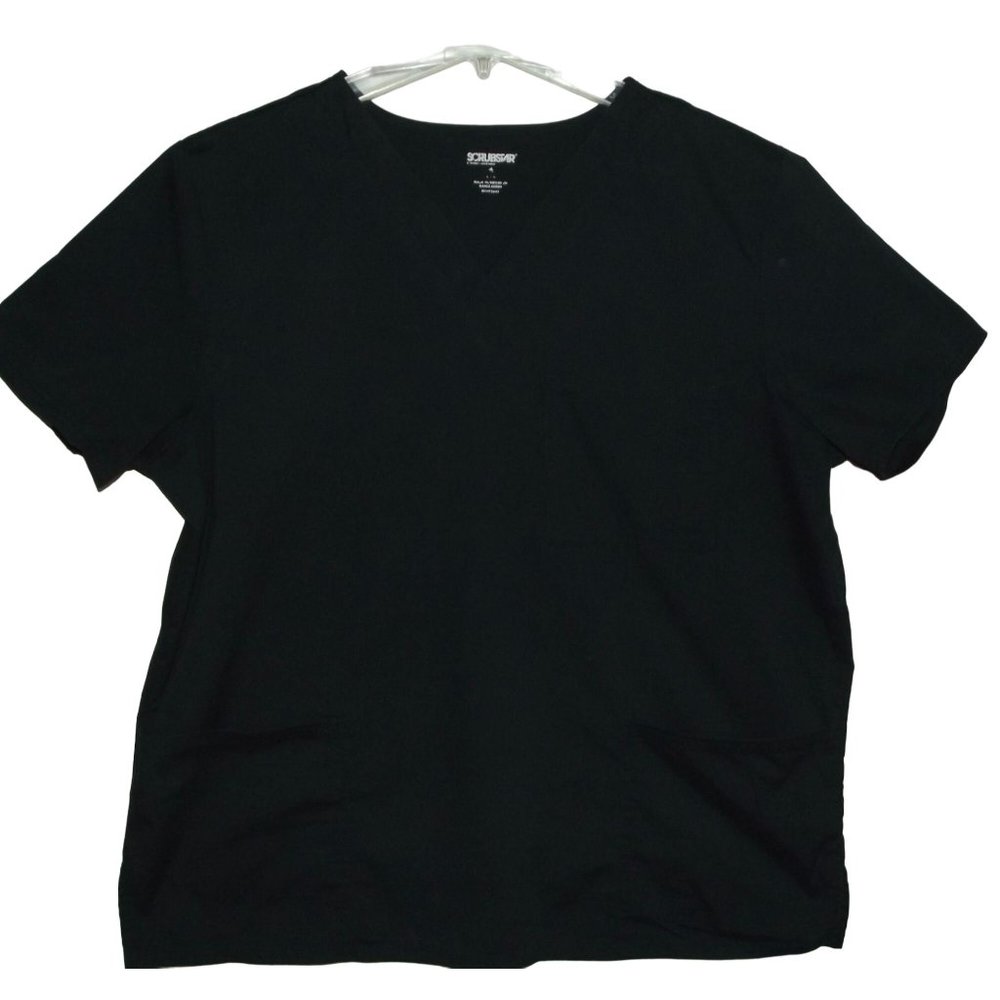 Scrubstar Men Scrub Top Large Black Premium Collection V-Neck Short Sleeve Pocke